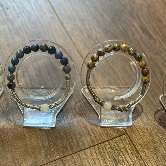 4 bracelets new handcrafted silver bangles moonstone agate glow-in-dark jasper - Picture 3 of 11